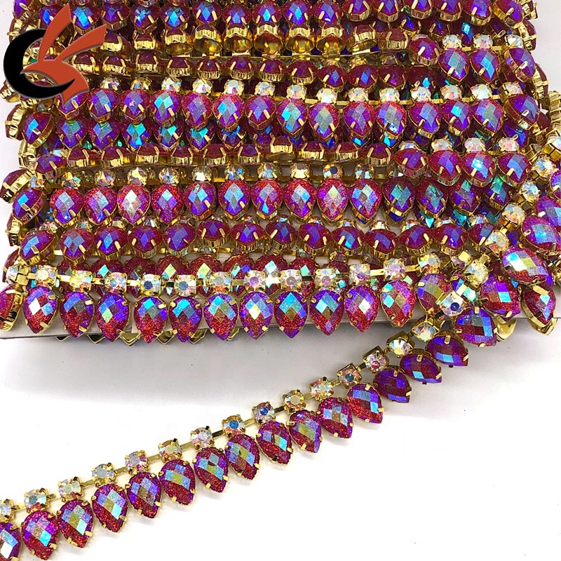 wholesale glisten red AB glitter resin rhinestone chain trimming