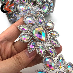 wedding dress belt decoration hot fix/Iron on AB crystal motif tape apparel trimming