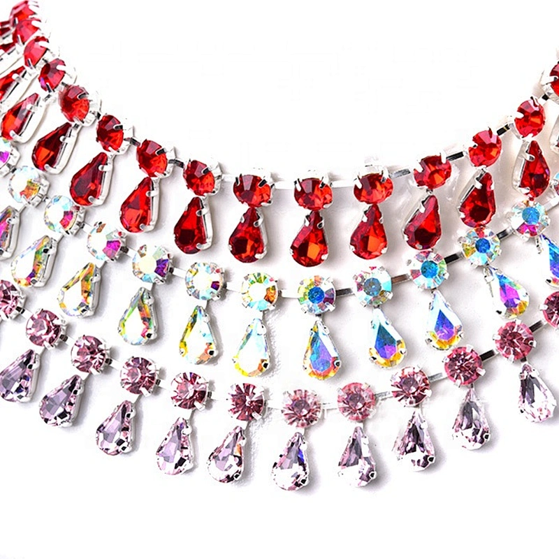 high quality handmade Costume jewelry Red Water Drop Glass Rhinestone Trimming
