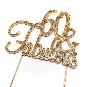Personalized GOLD Metal Yellow Rhinestone 60 & Fabulous Birthday Cake Topper