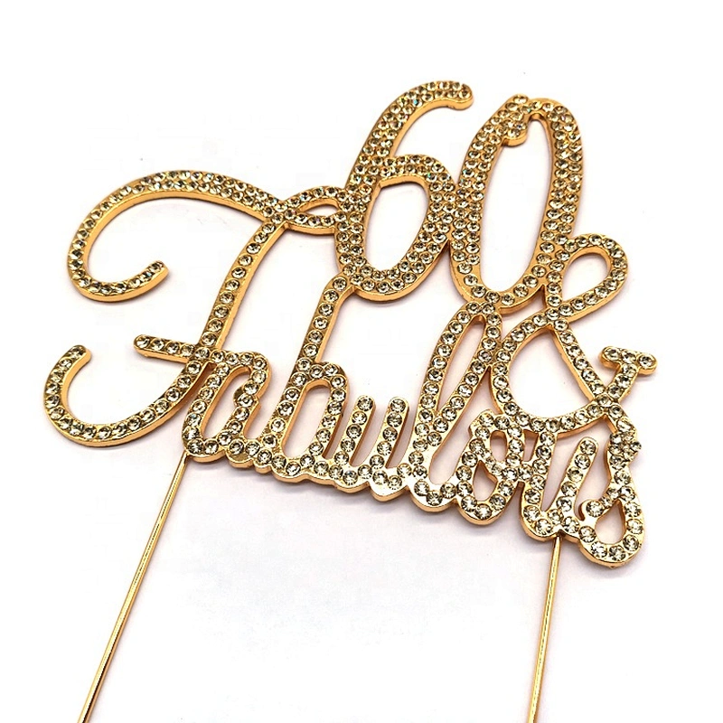 Personalized GOLD Metal Yellow Rhinestone 60 & Fabulous Birthday Cake Topper