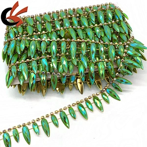 Fashion Neon green drops with AB coating resin rhinestone tassel chain trimming