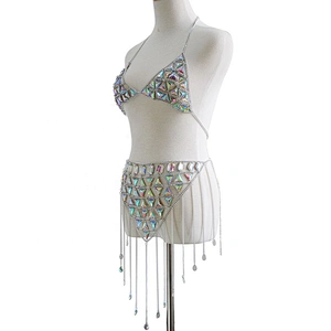 Sexy Luxury AB Gemstone Bikini Skirt Top Bra Chain Body Jewelry Body Chain Dress For Women Girls