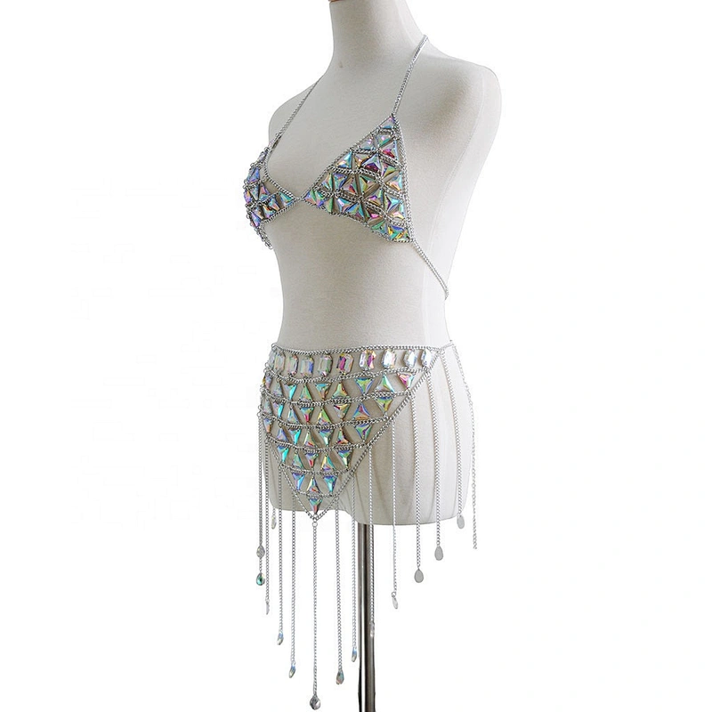Sexy Luxury AB Gemstone Bikini Skirt Top Bra Chain Body Jewelry Body Chain Dress For Women Girls