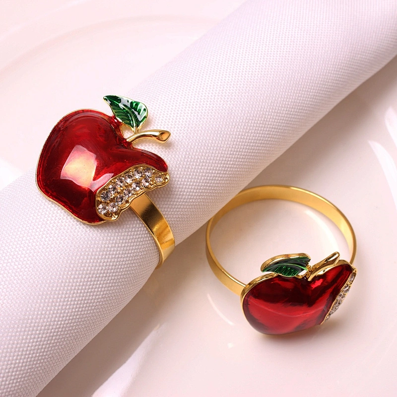 New Custom made decorative Xmas colour enamels blush red apple napkin rings gold plated napkin holder