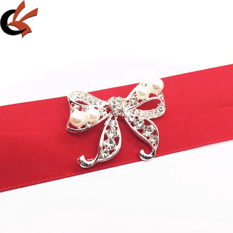 Women fashion brand crystal brooches Chinese bow shaped rhinestone pearl silver brooch pin
