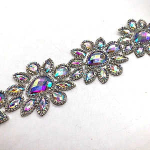 HOT fix  Crystal AB resin rhinestone  trimming iron on resin rhinestone chain applique for garment accessories