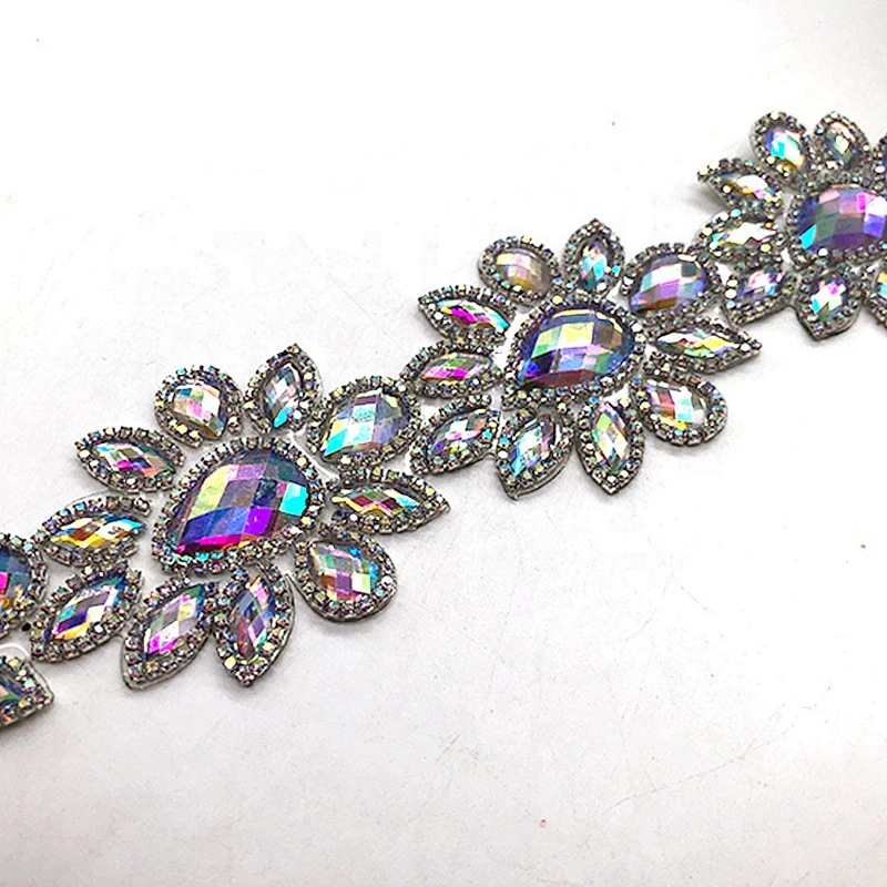 HOT fix  Crystal AB resin rhinestone  trimming iron on resin rhinestone chain applique for garment accessories