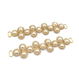 Gold Plating Pearl Women Swim Suite Top/Bottom Set Elegant Faux Pearl Rhinestone Bikini Connector