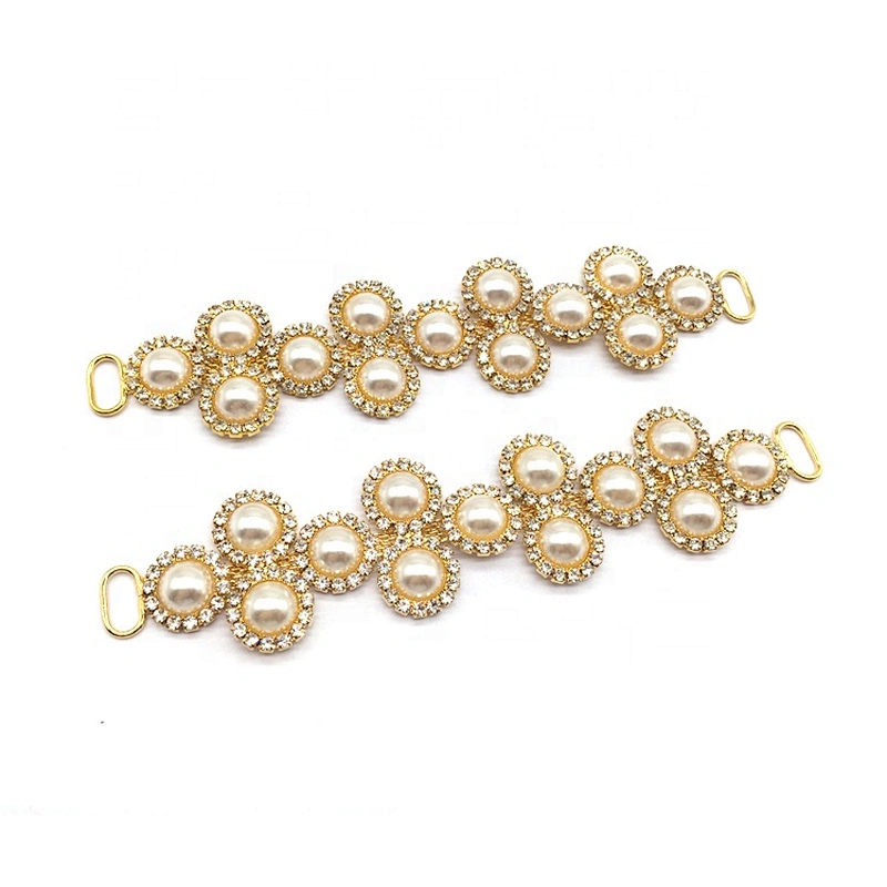 Gold Plating Pearl Women Swim Suite Top/Bottom Set Elegant Faux Pearl Rhinestone Bikini Connector