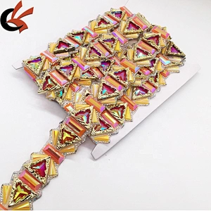 New Arrival Fashion Luxury Women Clothing Multi-colored Resin Hotfix Rhinestones Fabric Trims Applique Tape
