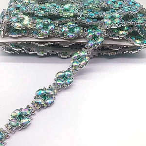 Costume Applique resin AB stone Rhinestone silver Chain Sew On Rhinestone trim for Wedding Cake Decoration