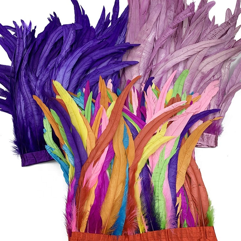 stage performance feathers 30-35 cm decolorized dyed rooster tail feather with  cloth trimming
