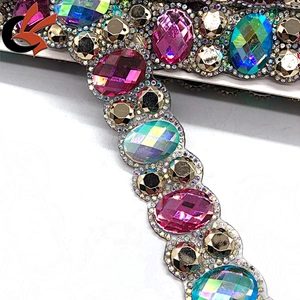 Customization fashion style heat transfer rhinestone chain trim hot fix tape trimming