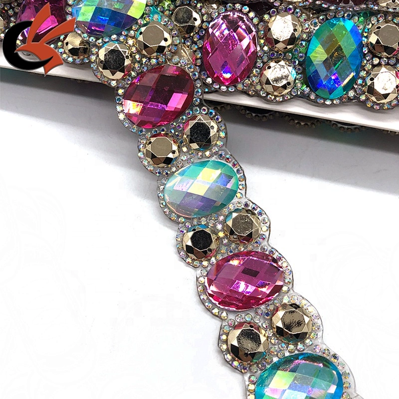 Customization fashion style heat transfer rhinestone chain trim hot fix tape trimming