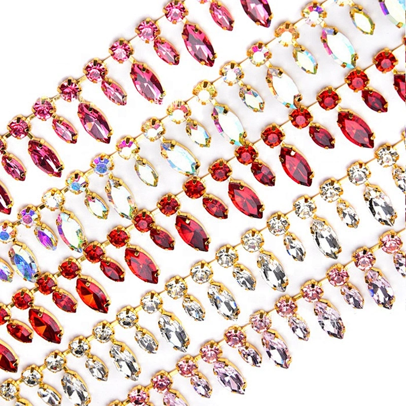 high quality handmade Costume jewelry Red Water Drop Glass Rhinestone Trimming