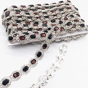 hot selling diamante silver setting colorful glass chain rhinestone trims for garment