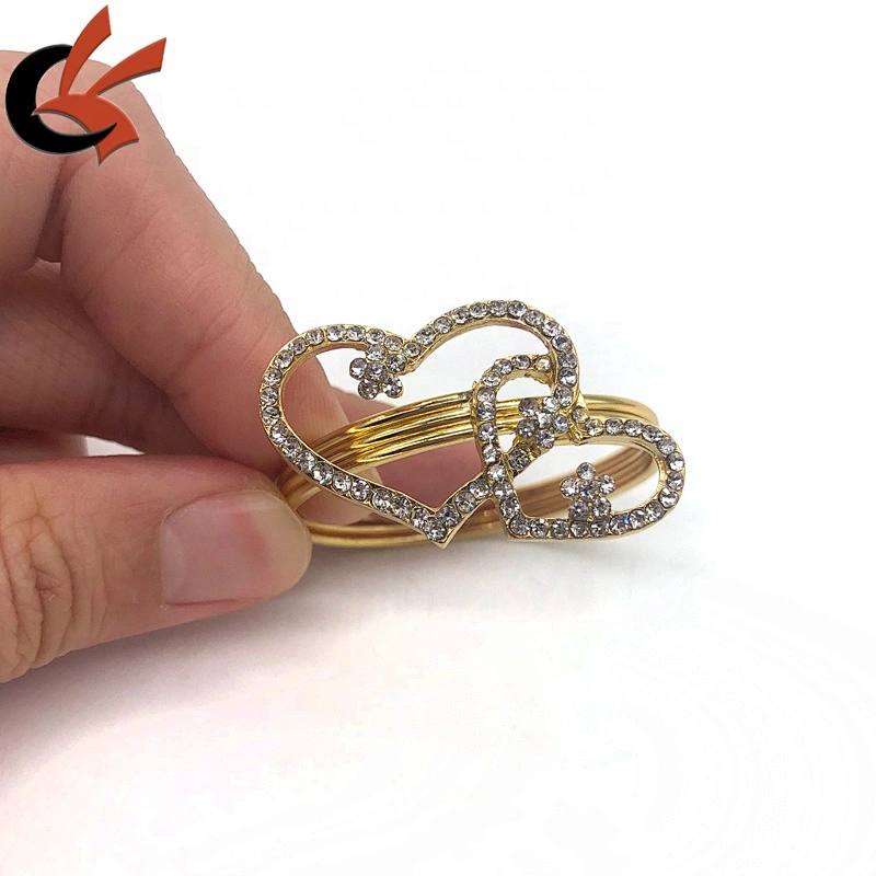 Factory Wholesale Bridal Jewellery double Hearts diamante crystal napkin ring for table decoration
