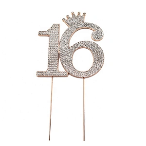 2020 Wholesale Rose Gold Crown Number 15 Rhinestone Cake Topper