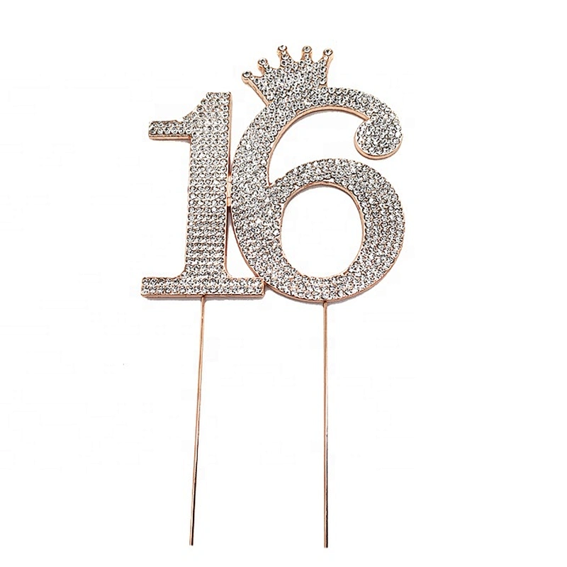 2020 Wholesale Rose Gold Crown Number 15 Rhinestone Cake Topper