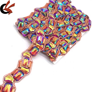 2021 hot sales garment accessories red ab resin rhinestone banding trims for decoration