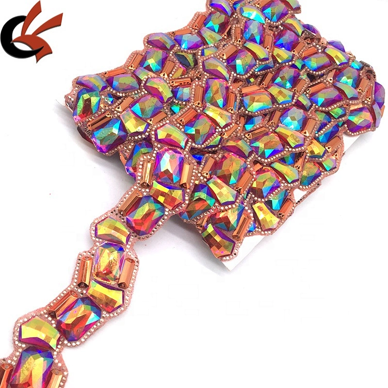 2021 hot sales garment accessories red ab resin rhinestone banding trims for decoration