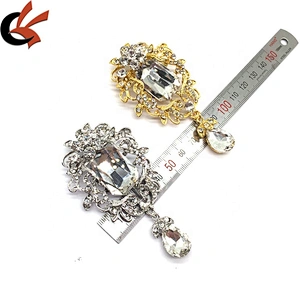 Fancy vintage metal flower hanging brooch crystals muslim women hijab brooch pin