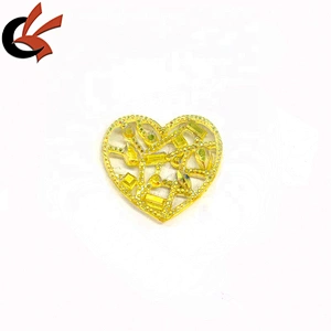 Heart shape yellow AB hollow resin loose sew on rhinestone for garment decoration