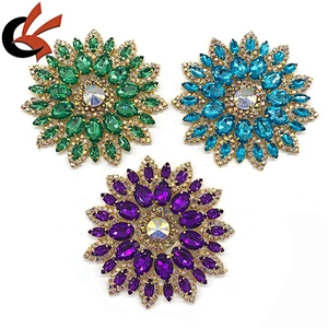 Flower Color Crystal AB Rhinestone Applique silver Gold Costume Dress sew on