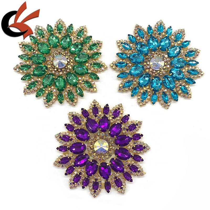 Flower Color Crystal AB Rhinestone Applique silver Gold Costume Dress sew on