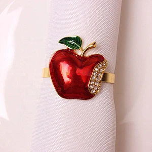 New Custom made decorative Xmas colour enamels blush red apple napkin rings gold plated napkin holder