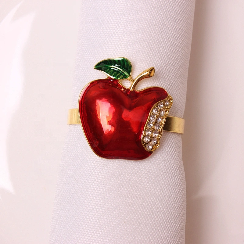 New Custom made decorative Xmas colour enamels blush red apple napkin rings gold plated napkin holder
