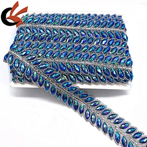 Carnival Embellishment blue AB leaf shapes hot fix rhinestone motif trim