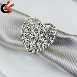 Silver Crystal Heart Napkin Ring for Wedding Party Dinner