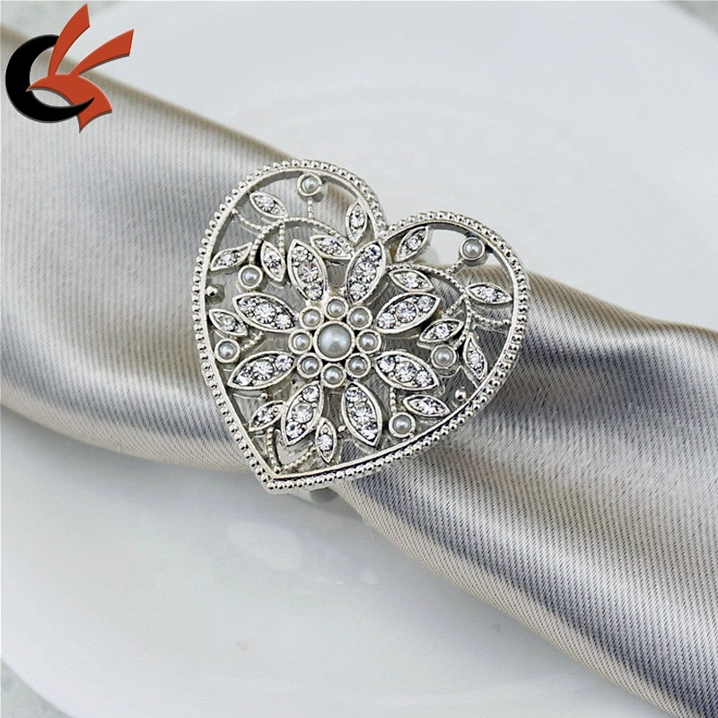 Silver Crystal Heart Napkin Ring for Wedding Party Dinner