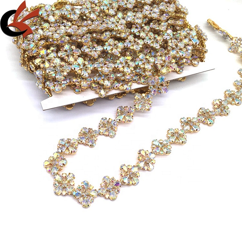 New hot luxury jewelry custom fashion women lace rhinestone acrylic ab crystal trim for clothing