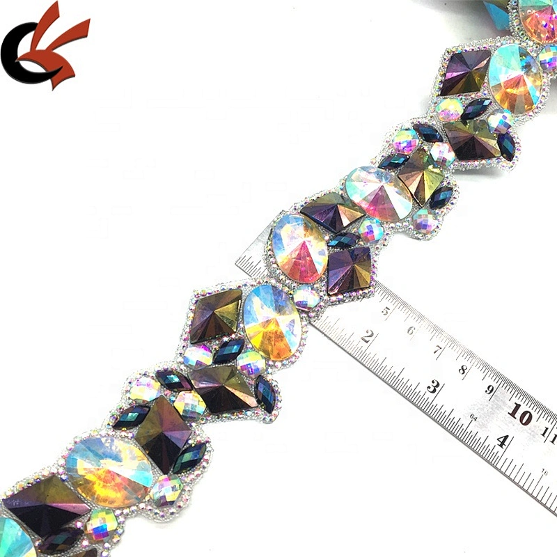 Custom by yard assorted resin colors iron on resin beaded banding rhinestone trim for decoration