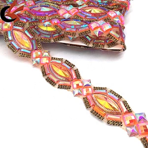 Fashion Garment Decoration Rhinestone Banding Hot Fix Rhinestone Motif Trim Iron On Trimming