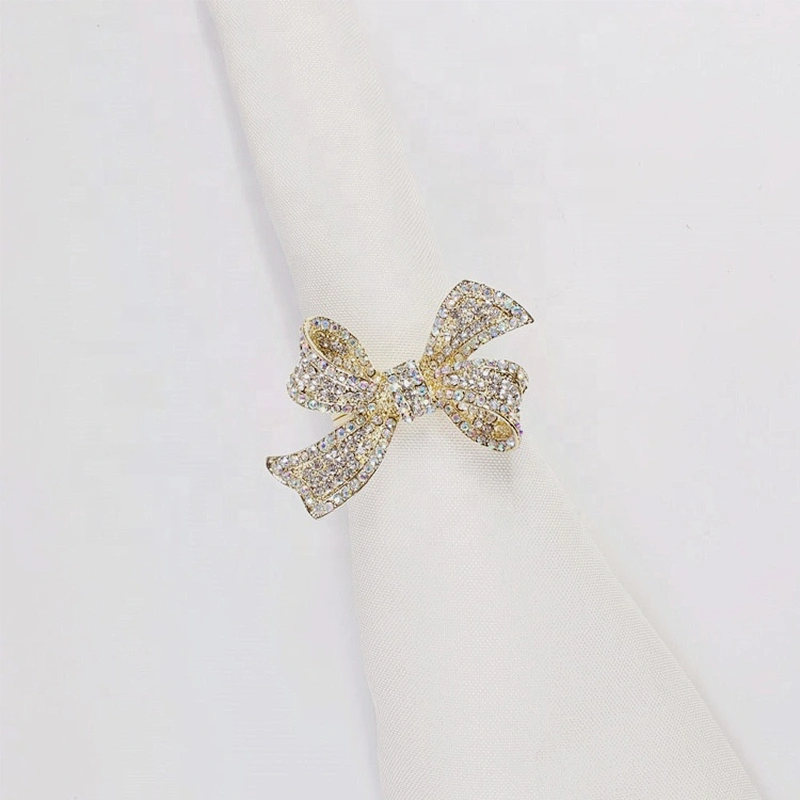 Wedding table use gold frame fashion rhinestone crystal ab bowknot shaped napkin ring