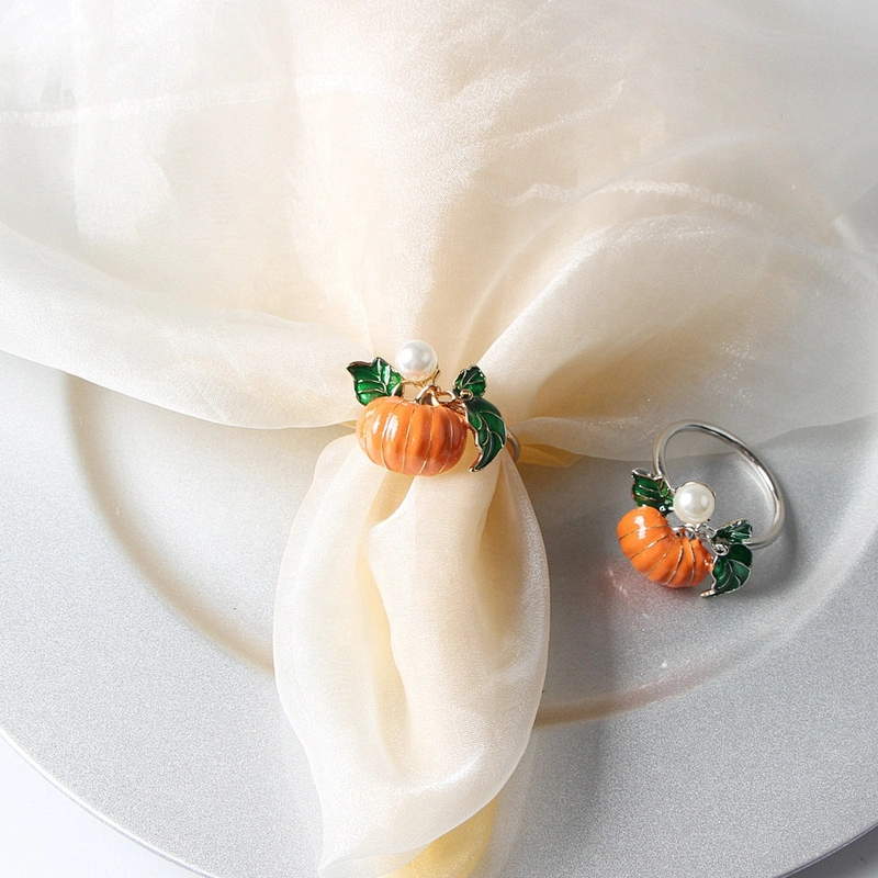 New Product Wedding Restaurant Hallowmas Decoration Family Dinner Party Use Enamel Pumpkin Gold Table Napkin Rings