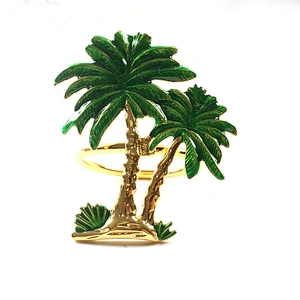 Custom 2021 new product hot sale metal green coconut leaf shape palmtree napkin ring for beach wedding