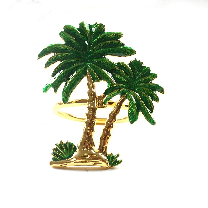 Custom 2021 new product hot sale metal green coconut leaf shape palmtree napkin ring for beach wedding