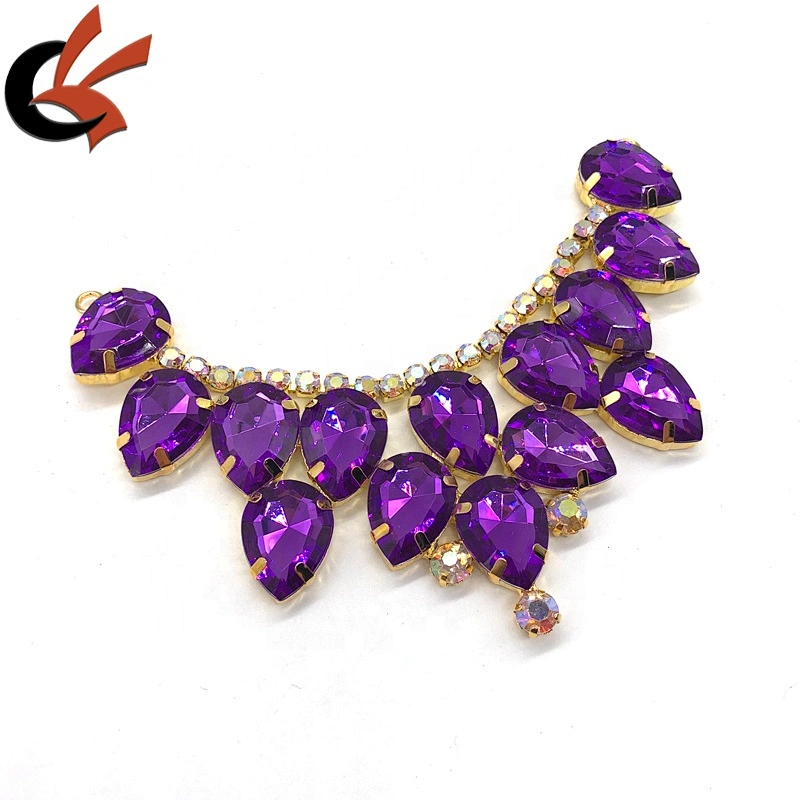 Newest Purple diamond Rhinestone Bikini Connector Buckle Chain Bridal Dress Clothing Decoration