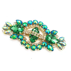 Wholesale fashion rhinestone resin applique trim flatback green series lace applique