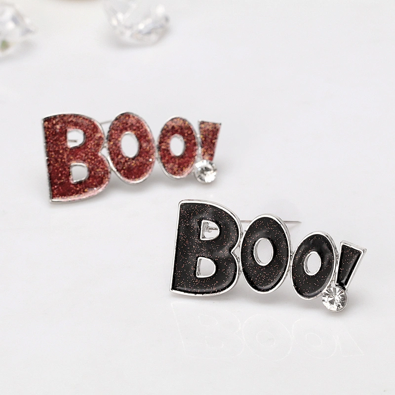 Black,Red,White  BOO! Glitter Enamel Halloween Brooch Pin