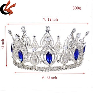 Wedding Apparel Rhinestone Royal Blue Full Round Crown Tiara Rhinestone Crystal Beauty Queen Pageant Crowns