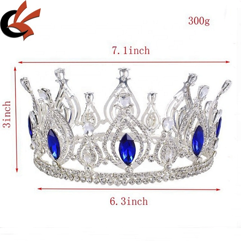 Wedding Apparel Rhinestone Royal Blue Full Round Crown Tiara Rhinestone Crystal Beauty Queen Pageant Crowns