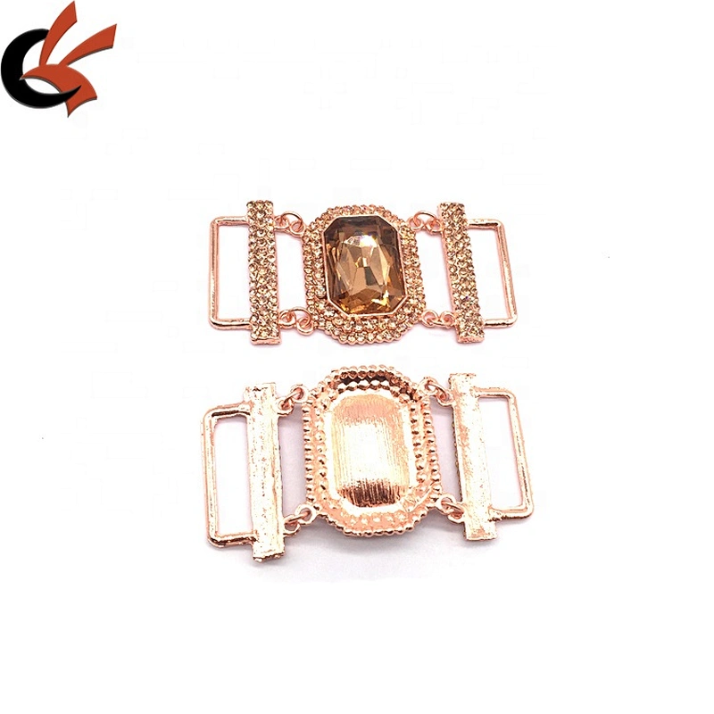 Custom Women Dress and Bikini Accessories Fashion Rhinestone Square Bikini Connector Metal Belt Buckle