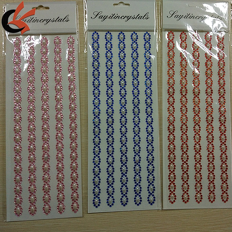 Custom Self Adhesive pearl rhinestone gems sticker for Craft decorative Border Trim