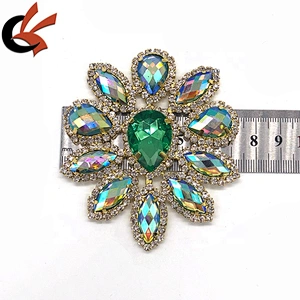 Gold Green AB Crystal Rhinestone Diamante Motif Applique Sew on for DIY Carnival